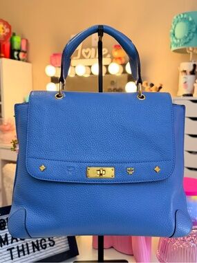 MCM First Lady Blue Leather Top-Handle Satchel 💙
